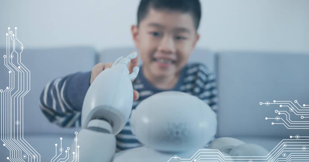 human touching finger with robot