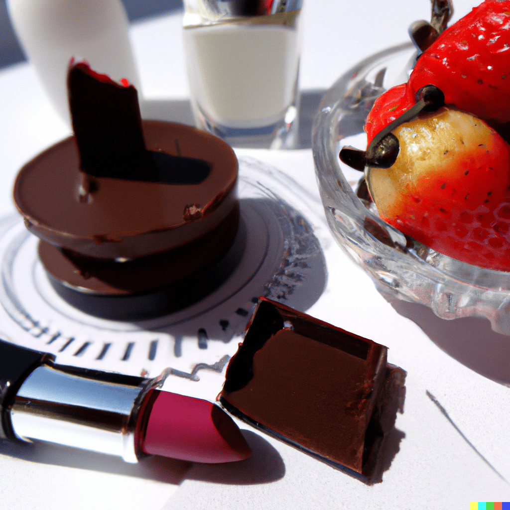 lipstick, chocolate, and strawberries