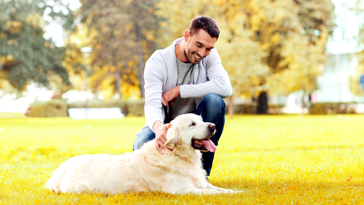 man with dog in a park