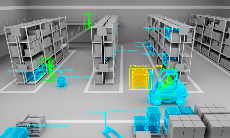 Simulation of object detection in a warehouse